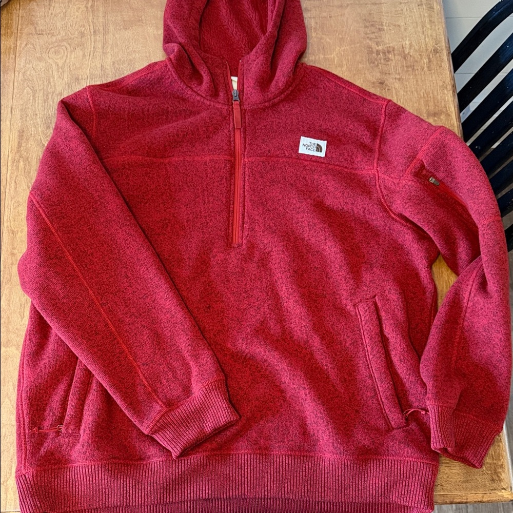 The North Face Men's Red 1/4 Zip-Up Fleece-Lined Hoodie/Jacket
